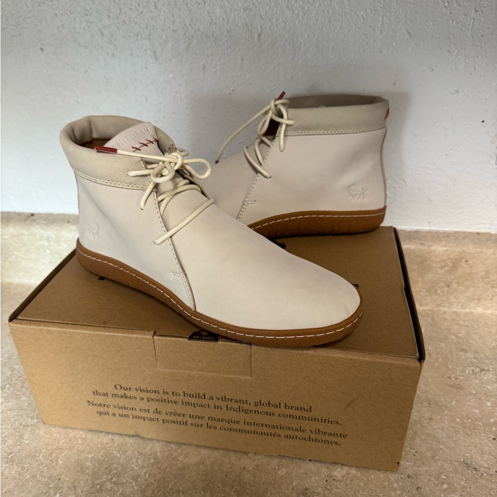 Cream Ankle Boots with Tan Soles